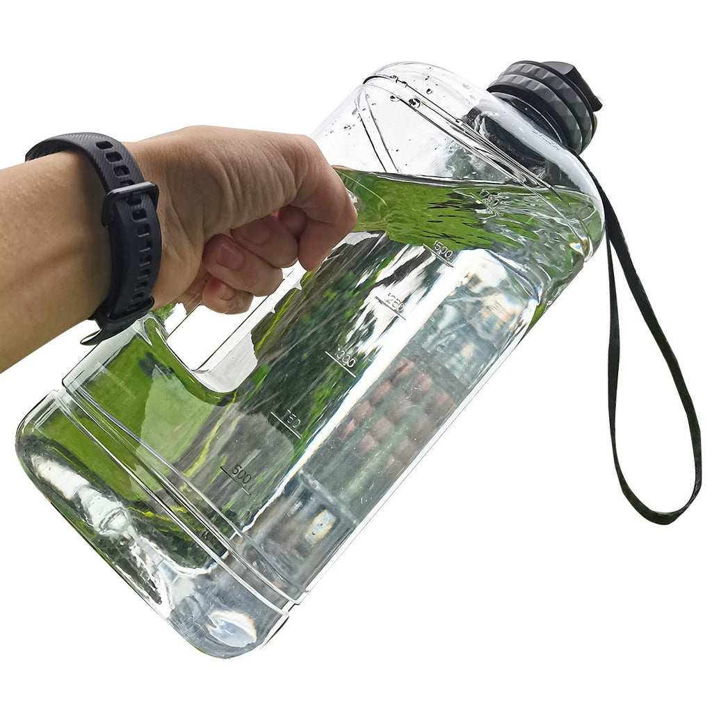 FORWEWAY Half Gallon Water Bottle with Handle 2.2L/74OZ Large Plastic Water Bottles BPA Free Water Bottles with Strap Portable with Time Marker for Camping Hiking and Home Activity