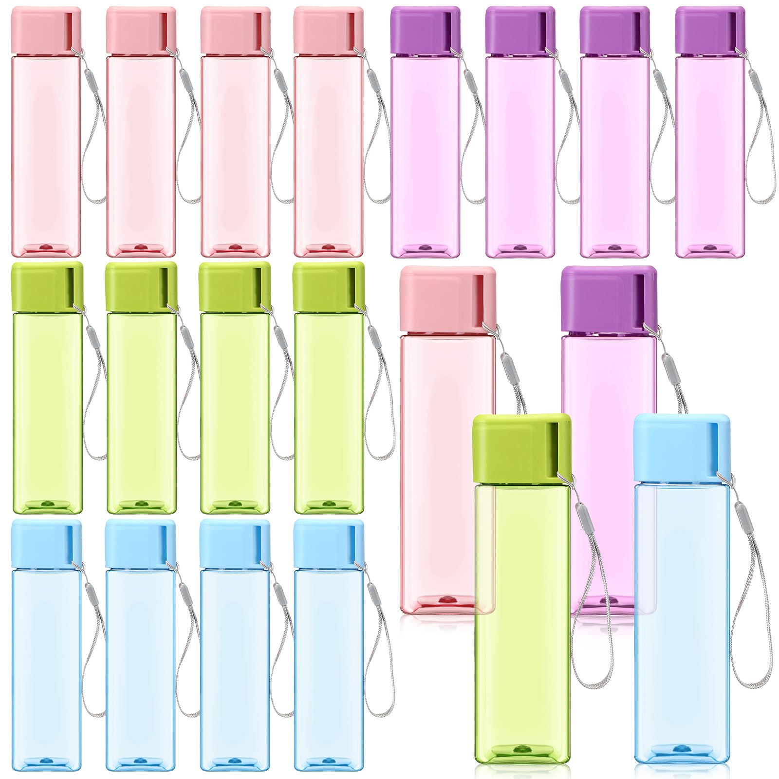 Mifoci 20 Pieces Water Bottle Bulk 17 oz Plastic Water Bottles Bulk Gym Sports Adults Reusable Large Water Bottles for Outdoor Fitness(ColorfulRectangle)