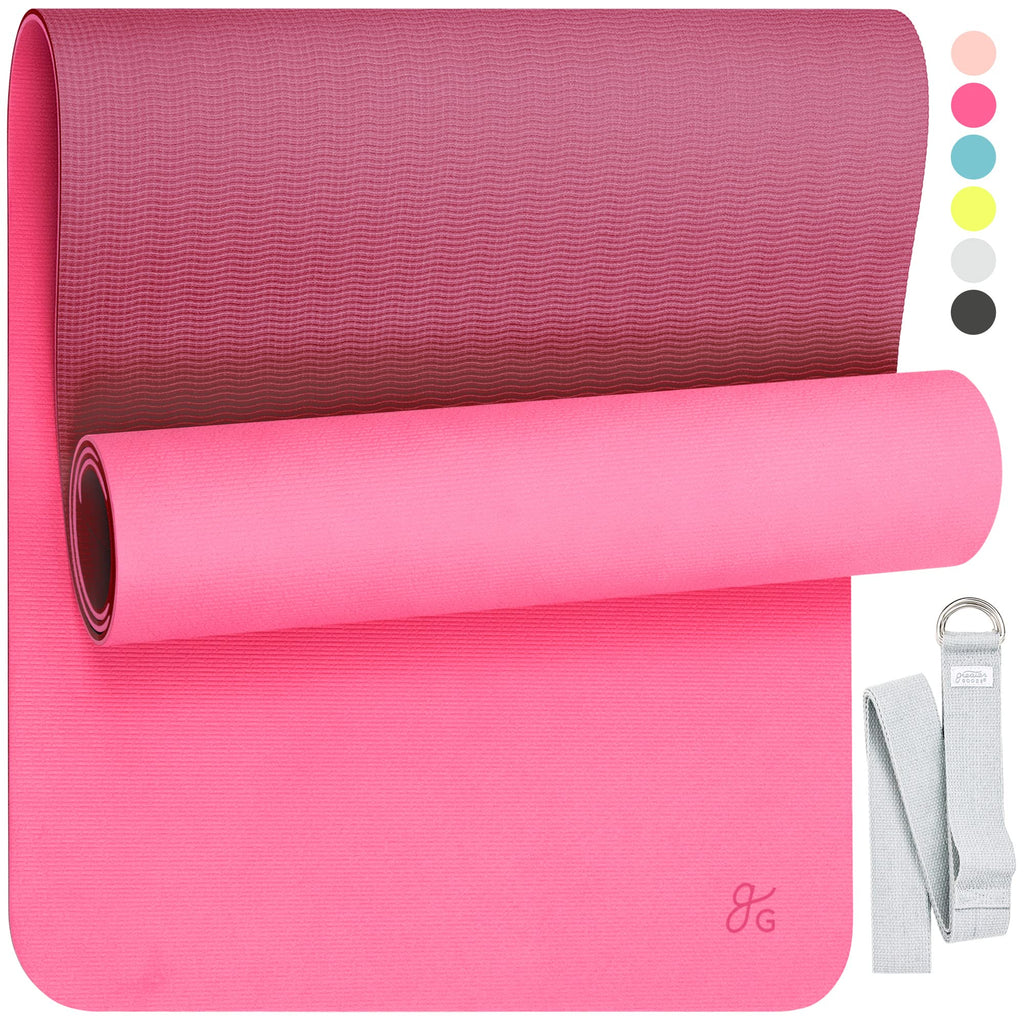 Greater Goods Exercise Mat Extra Durable Lightweight Fitness Mat with Strap for Yoga Pilates and Home Gym Watermelon Pink