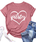 PECHAR Pilates Shirts for Women - Yoga Workout Graphic Heart Tees Sports Lover Tops Pilates Teacher Gifts Blouse T-Shirts Pink