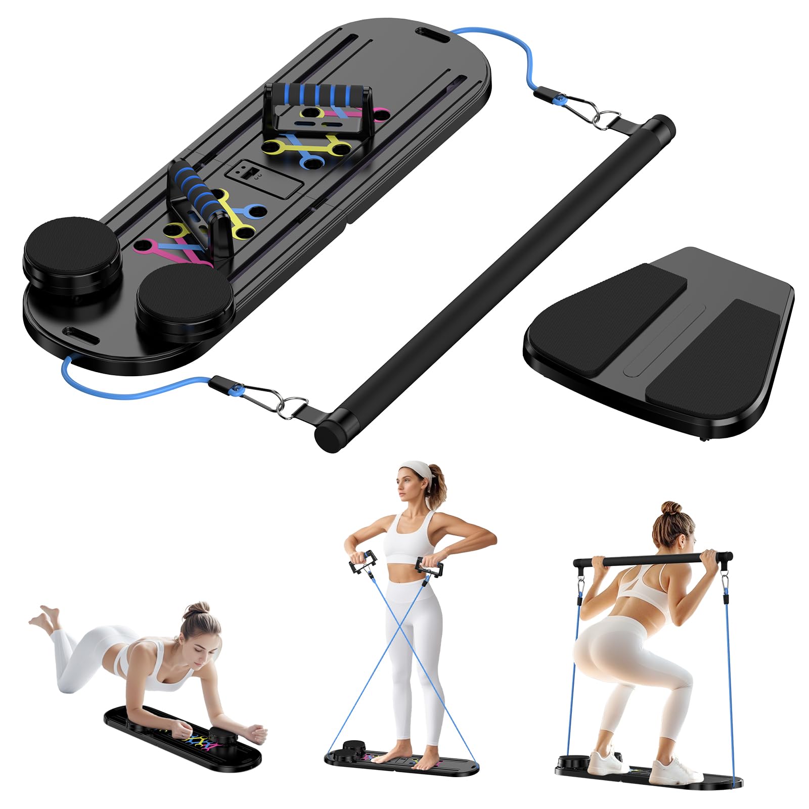AddWin Pilates Board - 2024 Pilates Reformer Set Multi-Purpose Foldable Pilates Reformer Board for Home 15 in 1 Pilates Sliding Board (Black)