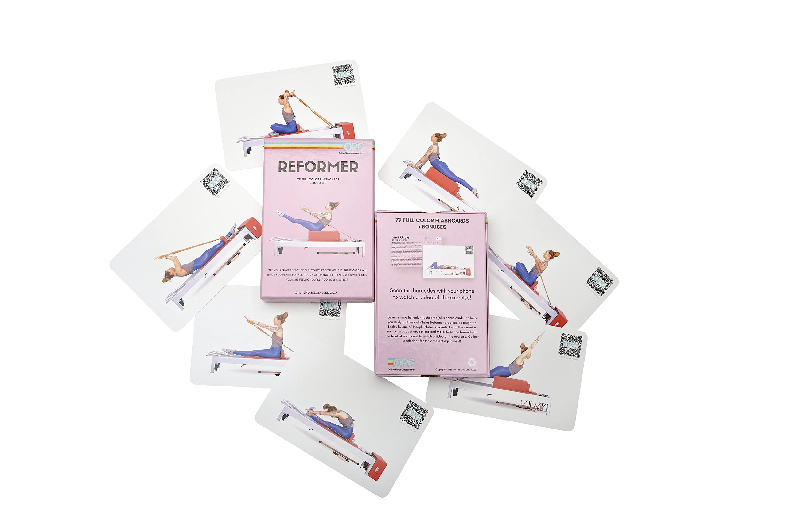 OnlinePilatesClasses Pilates Reformer Deck with Free Video Tutorials Fitness Flash Cards with 79 All-Levels Cards for Home Gym Exercise Reformer Not Included