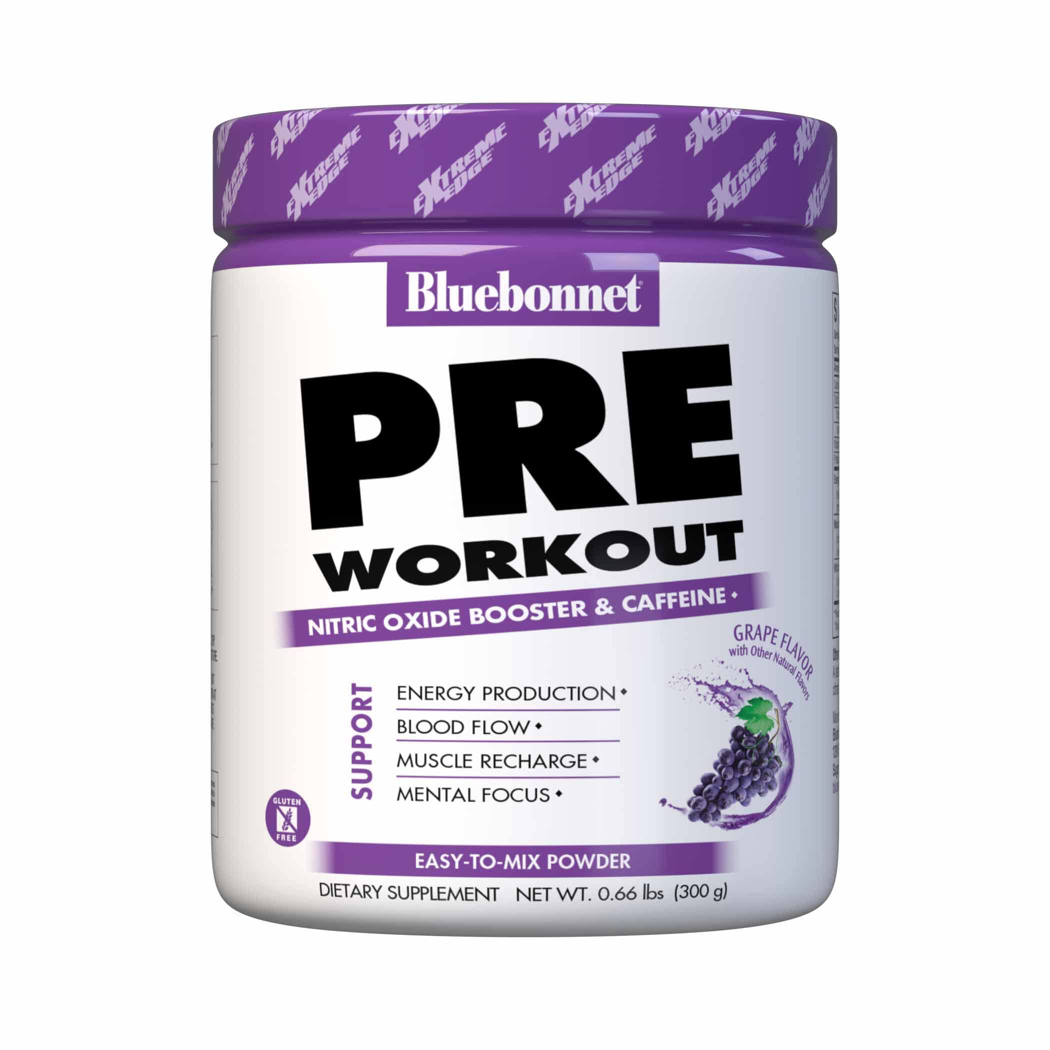 BlueBonnet Nutrition Extreme Edge Pre workout Increases Nitric Oxide (NO) levels- 30 Servings Grape Flavor 10.56 Oz